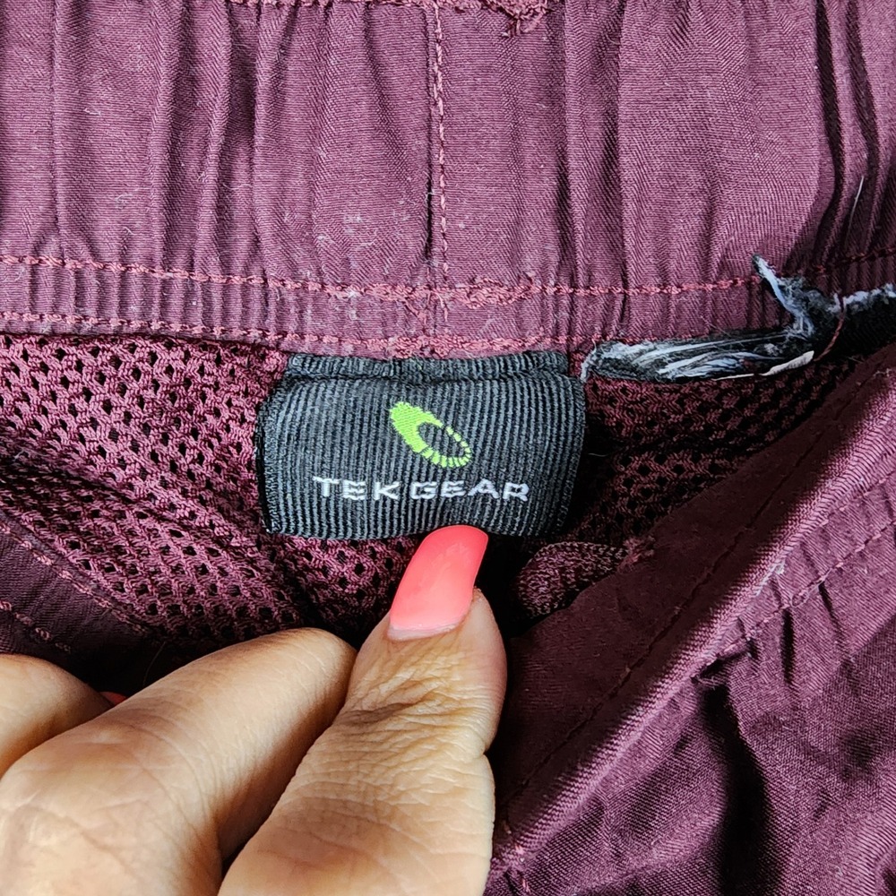 Tek Gear Track Pants Mens 38 Burgundy White Stripe Mesh Lined Athletic Joggers - Picture 8 of 9